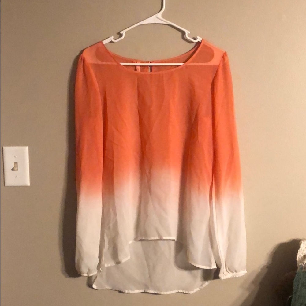 Long sleeve ombré sheer blouse